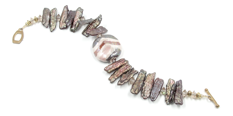 Bronze Biwa Pearls &  Kazuri Bracelet