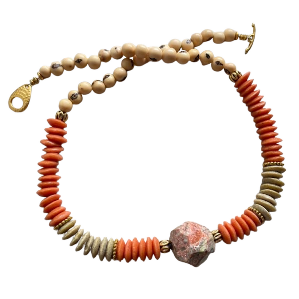 Dark Orange Ashanti & Gemstone Necklace